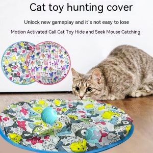 Interactive Cat Toys Ball Fast Rolling in Pouch, Motion Activate Chirping Cat Toy Hide and Seek Mouse Catching Game