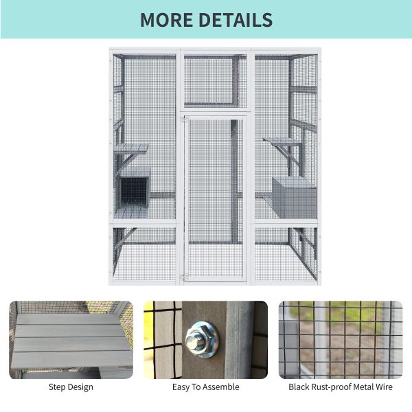 Wooden Cat Cage Condo Indoor Playpen 62.6" Outdoor Wooden Cat House Large Catio with Anti-UV& Waterproof, 7 Platforms and 2 Resting House - Image 7
