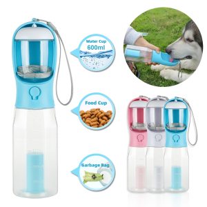 MCOURASOY Pet Water Bottle, Portable Dog Water Bottle Dispenser with Poop Bag, 20oz Leak Proof Dog Travel Water Bottle with Feeder - Puppy Water Bottles for Walking, Hiking, Camping