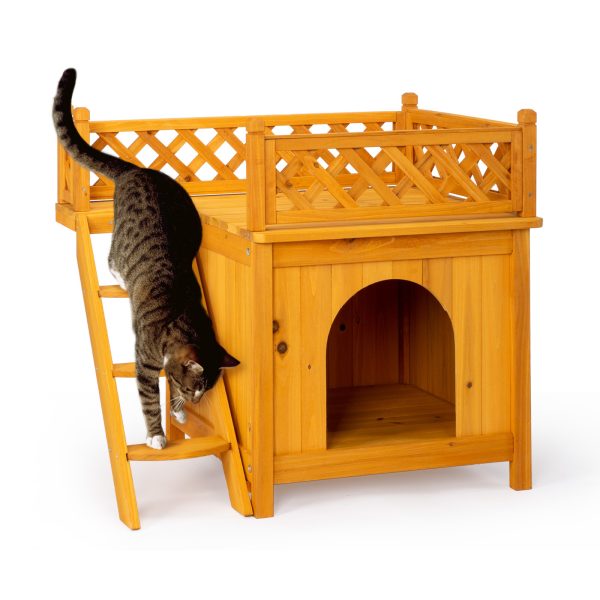 Outdoor Cat House, 2-Story Wooden Feral Cat House for Outdoor and Indoor, Pet House Cat Houses & Condos with Stairs - Image 5