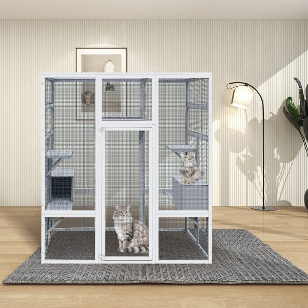 Wooden Cat Cage Condo Indoor Playpen 62.6" Outdoor Wooden Cat House Large Catio with Anti-UV& Waterproof, 7 Platforms and 2 Resting House - Image 5