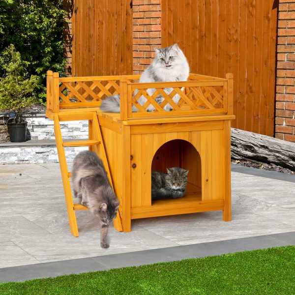 Outdoor Cat House, 2-Story Wooden Feral Cat House for Outdoor and Indoor, Pet House Cat Houses & Condos with Stairs - Image 6