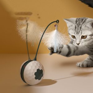 Electric Smart Bite-Resistant Cat Toy, Automatic Teaser with Feathers, Bell and Catnip, USB Charging