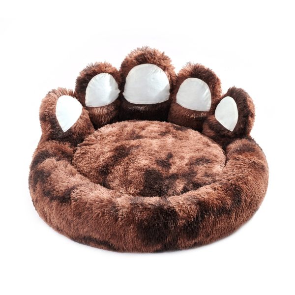 Cute Round Calming Dog Bed of Paw Shape, Cat Large Plush Dog Donut Bed for Medium Large Breed Dog, Soft, Comfy, and Cozy cat Bed (Dark Brown) - Image 5