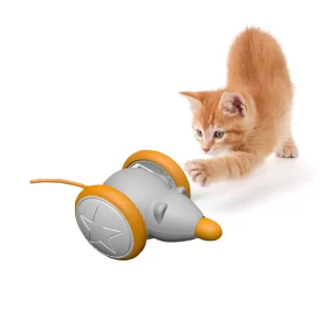Smart Interactive Cat Toy – Automatic Moving Toy Mouse with LED Lights for Indoor Cats Toy, USB Rechargeable, Auto On, Off, Orange