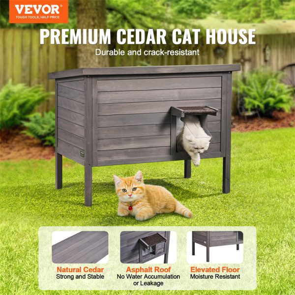 VEVOR Outdoor Cat House Weatherproof, Feral Cat Shelter for Multiple Cats, Outdoor Wooden Cat Rabbit House with All-Round Foam Insulated, Open Roof, PVC Door Flaps, 34" L x 22" W x 27" H - Image 5