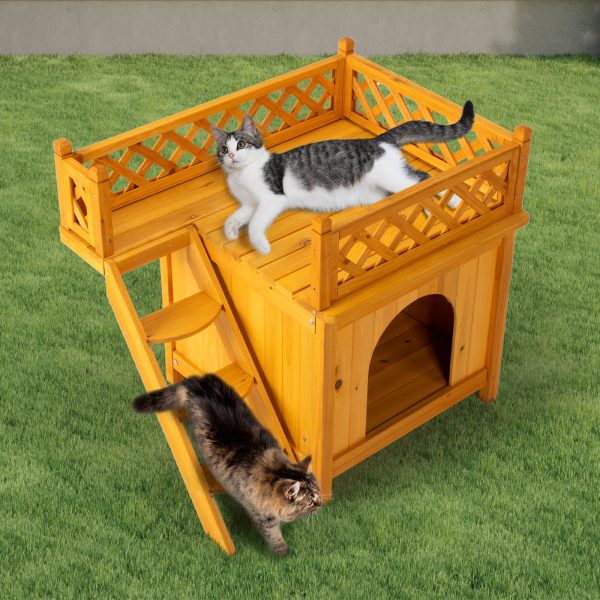 Outdoor Cat House, 2-Story Wooden Feral Cat House for Outdoor and Indoor, Pet House Cat Houses & Condos with Stairs - Image 3