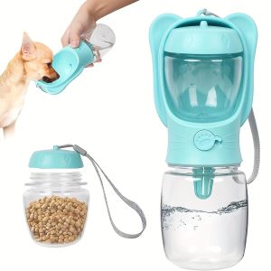 MYOWELL 2 In 1 Portable Dog Water Bottle - Leak Proof Dog Water Bottle with Food Container, Travel Water Dispenser 12oz+6oz for Pets, for Walking, Hiking, and Outdoor Use