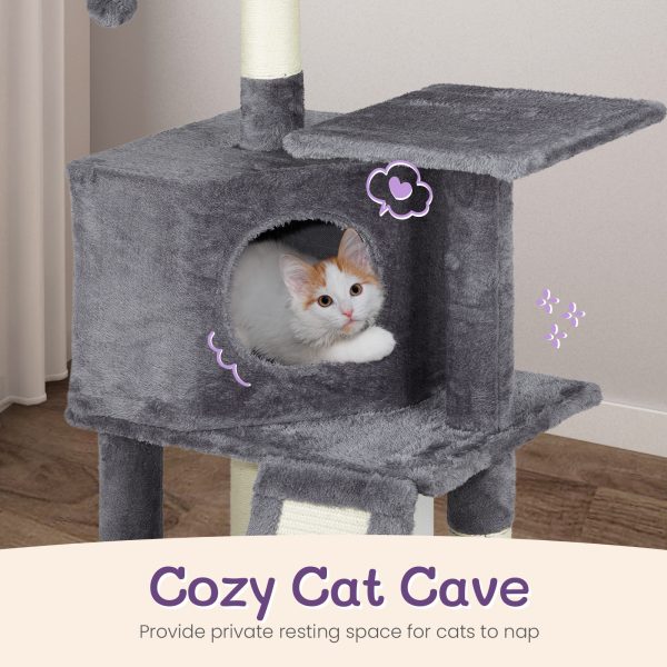Cat Tree Cat Tower for Indoor Cats, 47in Cat Tower Multi-Level Durable Cat Scratching Post & Cozy Fun Cat Jumping Platform Space Saving Cat Condo Pet Play House for Indoor Cats,Dark Grey - Image 3