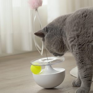Interactive Cat Teaser Stick Ball Toy to Relieve Inner Boredom, 360° Rotating Self-Playing Cat Teaser Wand to Improve Intelligence, Plastic Material