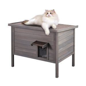 VEVOR Outdoor Cat House Weatherproof, Feral Cat Shelter for Multiple Cats, Outdoor Wooden Cat Rabbit House with All-Round Foam Insulated, Open Roof, PVC Door Flaps, 34" L x 22" W x 27" H
