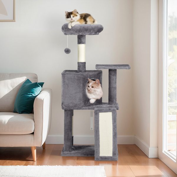 Cat Tree Cat Tower for Indoor Cats, 47in Cat Tower Multi-Level Durable Cat Scratching Post & Cozy Fun Cat Jumping Platform Space Saving Cat Condo Pet Play House for Indoor Cats,Dark Grey - Image 4