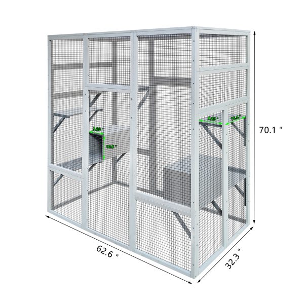 Wooden Cat Cage Condo Indoor Playpen 62.6" Outdoor Wooden Cat House Large Catio with Anti-UV& Waterproof, 7 Platforms and 2 Resting House - Image 3
