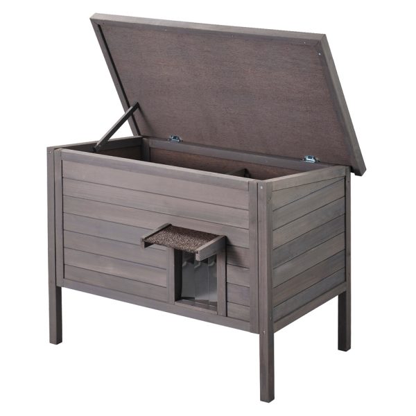 VEVOR Outdoor Cat House Weatherproof, Feral Cat Shelter for Multiple Cats, Outdoor Wooden Cat Rabbit House with All-Round Foam Insulated, Open Roof, PVC Door Flaps, 34" L x 22" W x 27" H - Image 3