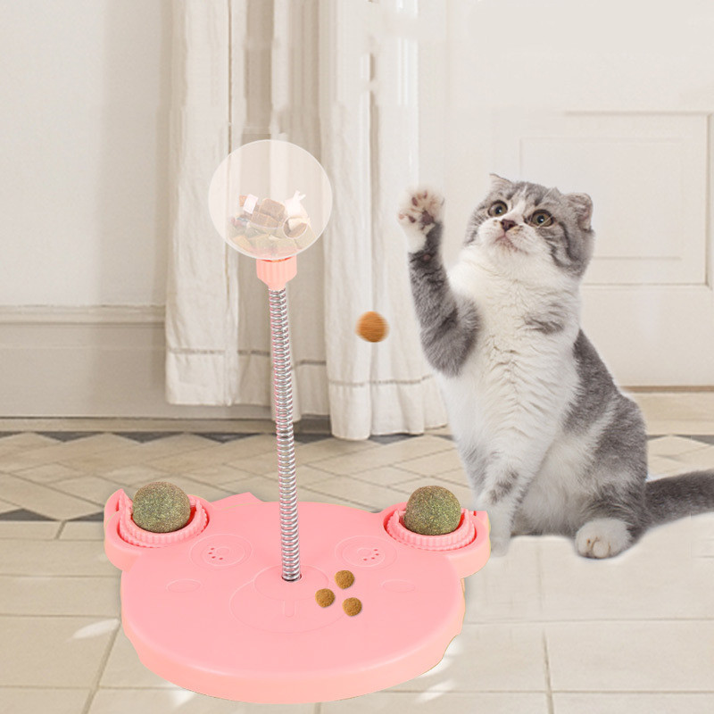 Cat Ball Track Toy, Wear and Tear Resistant Cute Bear Shape Base Leaky Food Design Plastic Cat Dispenser Toy with Spring for Small Dogs - Image 3