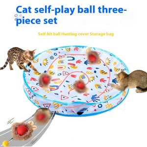 Cat Self-Hi Ball Three-Piece Round Double-Layer Hunting Cover - Canvas Pet Toys, Fun Ball & Storage Bag Included