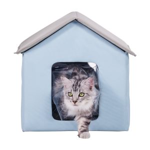 VEVOR Heated Cat House, Outdoor Kitty Shelter, 600D Oxford Cloth Foldable Cat Shelter with Heated Pad for Winter to Stay Warm and Cozy, Light Blue (Small)