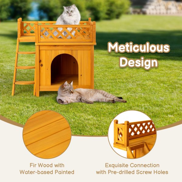 Outdoor Cat House, 2-Story Wooden Feral Cat House for Outdoor and Indoor, Pet House Cat Houses & Condos with Stairs - Image 2