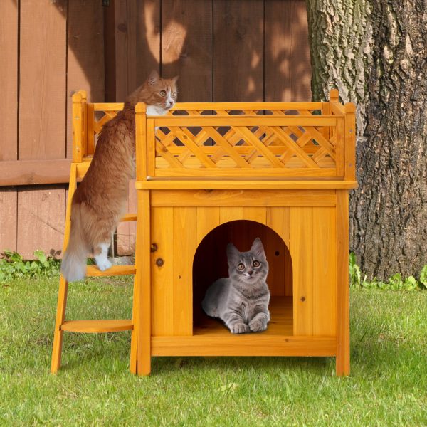 Outdoor Cat House, 2-Story Wooden Feral Cat House for Outdoor and Indoor, Pet House Cat Houses & Condos with Stairs - Image 8