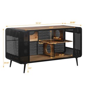 Cat House for Indoor Kitten Condo, Metal & Wood, End Table Cat Pet Bed Furniture for Livingroom Bedroom Home Decor, 55.12" x 22.83" x 29.92"