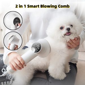 Low Noise Pet Hair Dryer with Slicker Brush, 2 in1 Steam Brush for Dogs, Dog Blower Grooming Dryer, Dog Cat Dryer for Pet Grooming