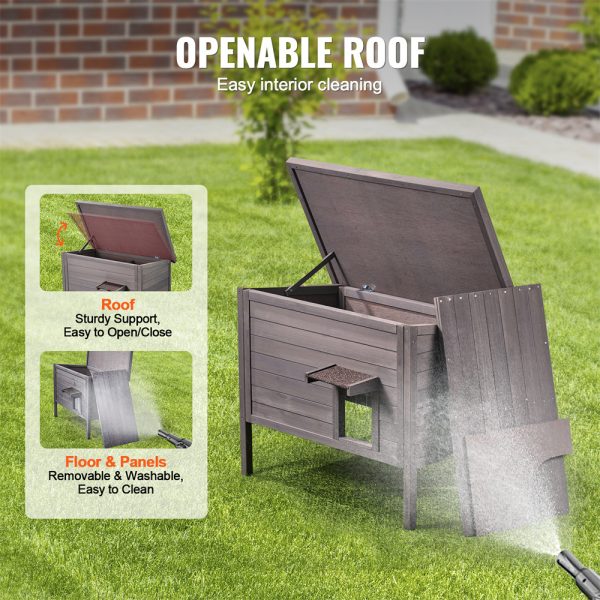 VEVOR Outdoor Cat House Weatherproof, Feral Cat Shelter for Multiple Cats, Outdoor Wooden Cat Rabbit House with All-Round Foam Insulated, Open Roof, PVC Door Flaps, 34" L x 22" W x 27" H - Image 2