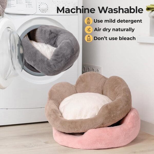 MEWOOFUN Fluffy Cat Bed, Washable Flower Sofa for Indoor Cats & Small Dogs, Non-Slip Bottom, Grey, 23 inch - Image 3