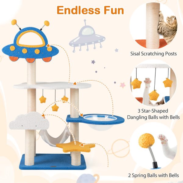 Cat Tree with Sisal Scratching Posts, 49 inch Tall Multi-level Cat Tower, Capsule Bed, Hammock, Dangling & Spring Toys, Space-Themed Cute Cat Furniture for Indoor Cats - Image 2