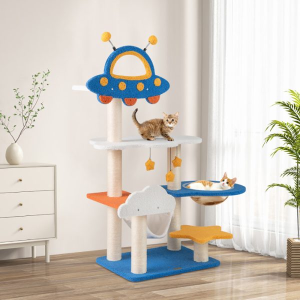 Cat Tree with Sisal Scratching Posts, 49 inch Tall Multi-level Cat Tower, Capsule Bed, Hammock, Dangling & Spring Toys, Space-Themed Cute Cat Furniture for Indoor Cats - Image 6