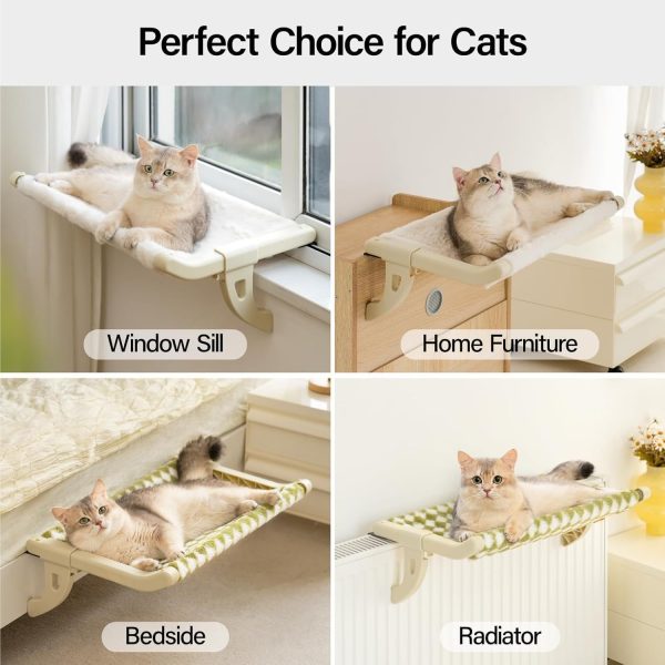 MEWOOFUN Cat Hammock for Window, Windowsill Cat Bed with Removable Cover, No Suction Cups, Medium Size (Beige) - Image 5