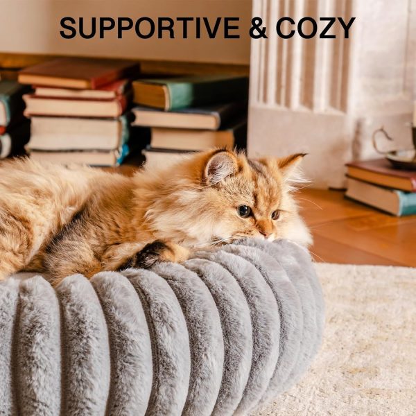 MEWOOFUN Cat Bed, Washable Beds for Indoor Cats, Cute Donut Bed Fluffy Pet Bed with Non-Slip Bottom, Calming Round Bed for Puppy and Kitten (Light Brown) - Image 6