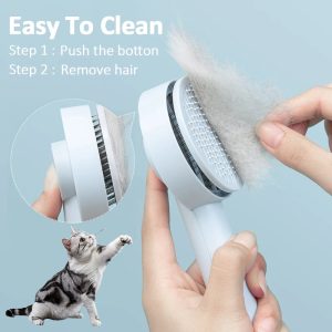 GRBISI Cat Grooming Brush Self Cleaning Slicker Dogs Cats Doggy Pet Kittens One-Click Shedding Button Stainless Steel Teeth Comb Removal Loose Matted Tangled Hair Massage Indoor Outdoor Undercoat