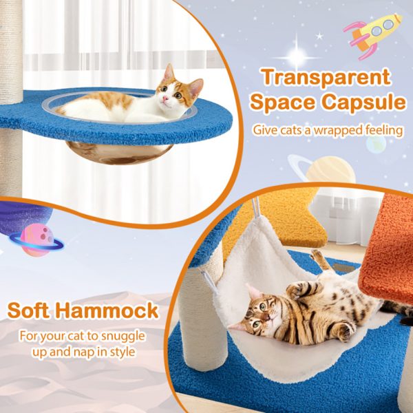 Cat Tree with Sisal Scratching Posts, 49 inch Tall Multi-level Cat Tower, Capsule Bed, Hammock, Dangling & Spring Toys, Space-Themed Cute Cat Furniture for Indoor Cats - Image 3