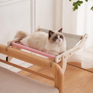 Wooden Cat Hammock Bed – Hanging Cat Perch for Windowsill, Bedside, Chair or Drawer – Durable, Breathable & Easy to Install