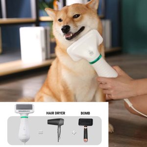 Pet Hair Dryer Brush, 2in 1 Electric Dogs Hair Brush Blow Dryer with Adjustable Speed Temperature, Cat Dryer Air Blower Hair Grooming Beauty Tool for Small Medium