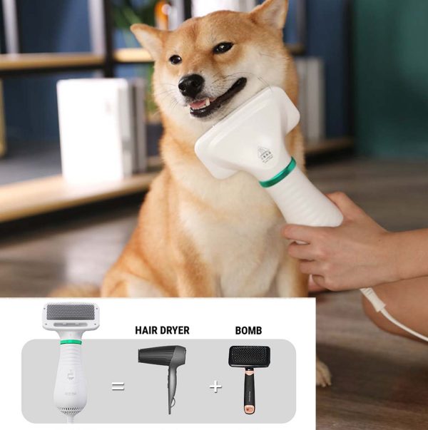Pet Hair Dryer Brush, 2in 1 Electric Dogs Hair Brush Blow Dryer with Adjustable Speed Temperature, Cat Dryer Air Blower Hair Grooming Beauty Tool for Small Medium