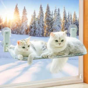 MEWOOFUN Cat Hammock - Window Perch with Strong Suction Cups, Steel Frame, Removable Cushion, Indoor Cat Seat