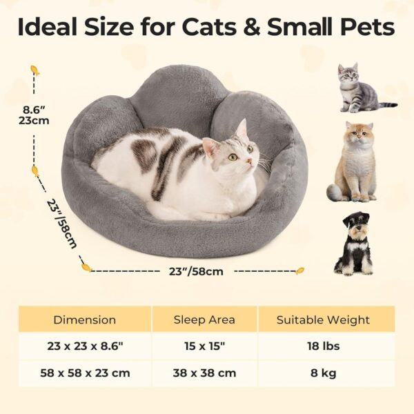 MEWOOFUN Fluffy Cat Bed, Washable Flower Sofa for Indoor Cats & Small Dogs, Non-Slip Bottom, Grey, 23 inch - Image 5