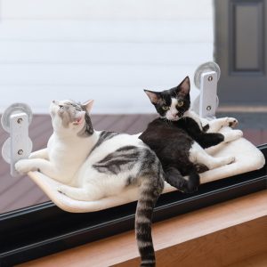 MEWOOFUN Cat Window Perch Sturdy Cat Window Hammock with Steel Frame Foldable Window Seat for Indoor Cats (Large White Removable Mat)