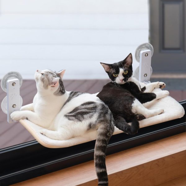 MEWOOFUN Cat Window Perch Sturdy Cat Window Hammock with Steel Frame Foldable Window Seat for Indoor Cats (Large White Removable Mat)