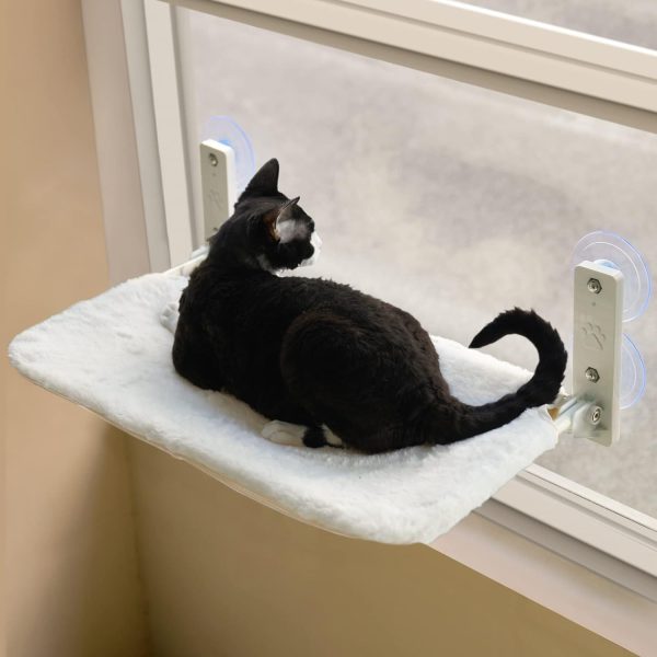 Cat Window Perch Hammock with Steel Frame, Strong Suction Cups, Foldable & Washable Cat Bed Seat for Indoor Cats, (White, Medium) - Image 6