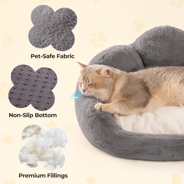 MEWOOFUN Fluffy Cat Bed, Washable Flower Sofa for Indoor Cats & Small Dogs, Non-Slip Bottom, Grey, 23 inch - Image 6