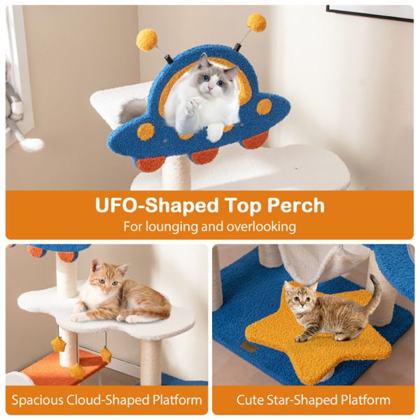 Cat Tree with Sisal Scratching Posts, 49 inch Tall Multi-level Cat Tower, Capsule Bed, Hammock, Dangling & Spring Toys, Space-Themed Cute Cat Furniture for Indoor Cats - Image 5