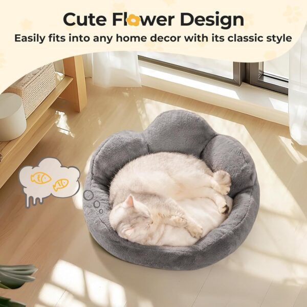 MEWOOFUN Fluffy Cat Bed, Washable Flower Sofa for Indoor Cats & Small Dogs, Non-Slip Bottom, Grey, 23 inch - Image 2