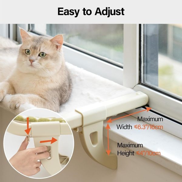 MEWOOFUN Cat Hammock for Window, Windowsill Cat Bed with Removable Cover, No Suction Cups, Medium Size (Beige) - Image 2