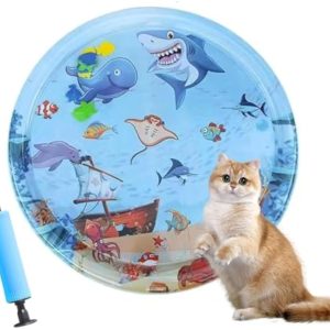 Summer Cat Water Mat, Pet Water Sensory Play Mat Cat Water Play Mat for Indoor Cats, Cat Water Mat with Fish, Ocean Themed Mat for Cats