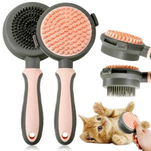 deusknoy 2 in 1 Double Side Cat Brushes for Indoor Cats Shedding Cat Grooming Supplies Cat Comb with Release Button Pet Supplies Flea Comb Slicker Brush for Dogs Hair Removal Massage