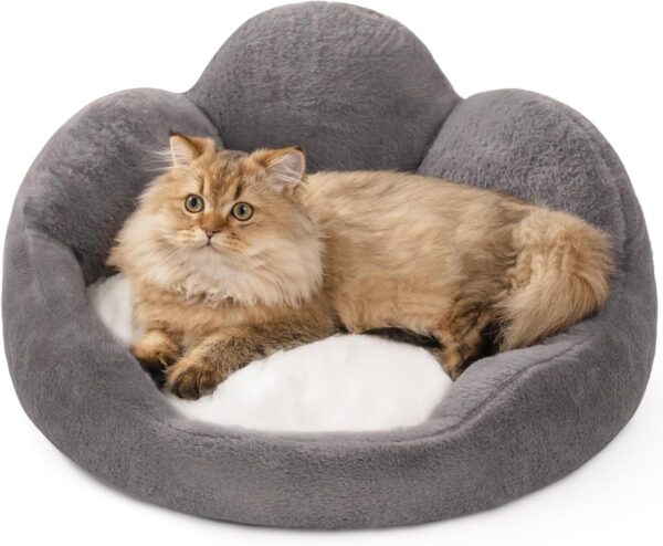 MEWOOFUN Fluffy Cat Bed, Washable Flower Sofa for Indoor Cats & Small Dogs, Non-Slip Bottom, Grey, 23 inch