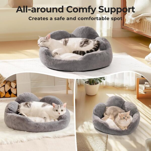 MEWOOFUN Fluffy Cat Bed, Washable Flower Sofa for Indoor Cats & Small Dogs, Non-Slip Bottom, Grey, 23 inch - Image 8