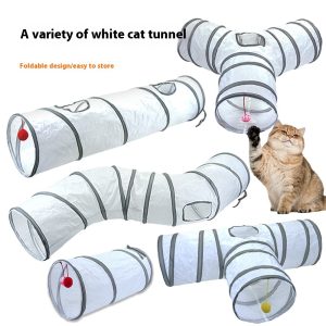 Deofun Cat Tunnel Tube Toys，Tunnels for Indoor Cats, S-Shape White Collapsible Interactive Toy with Balls for Rabbits, Kittens, Ferrets, Puppy